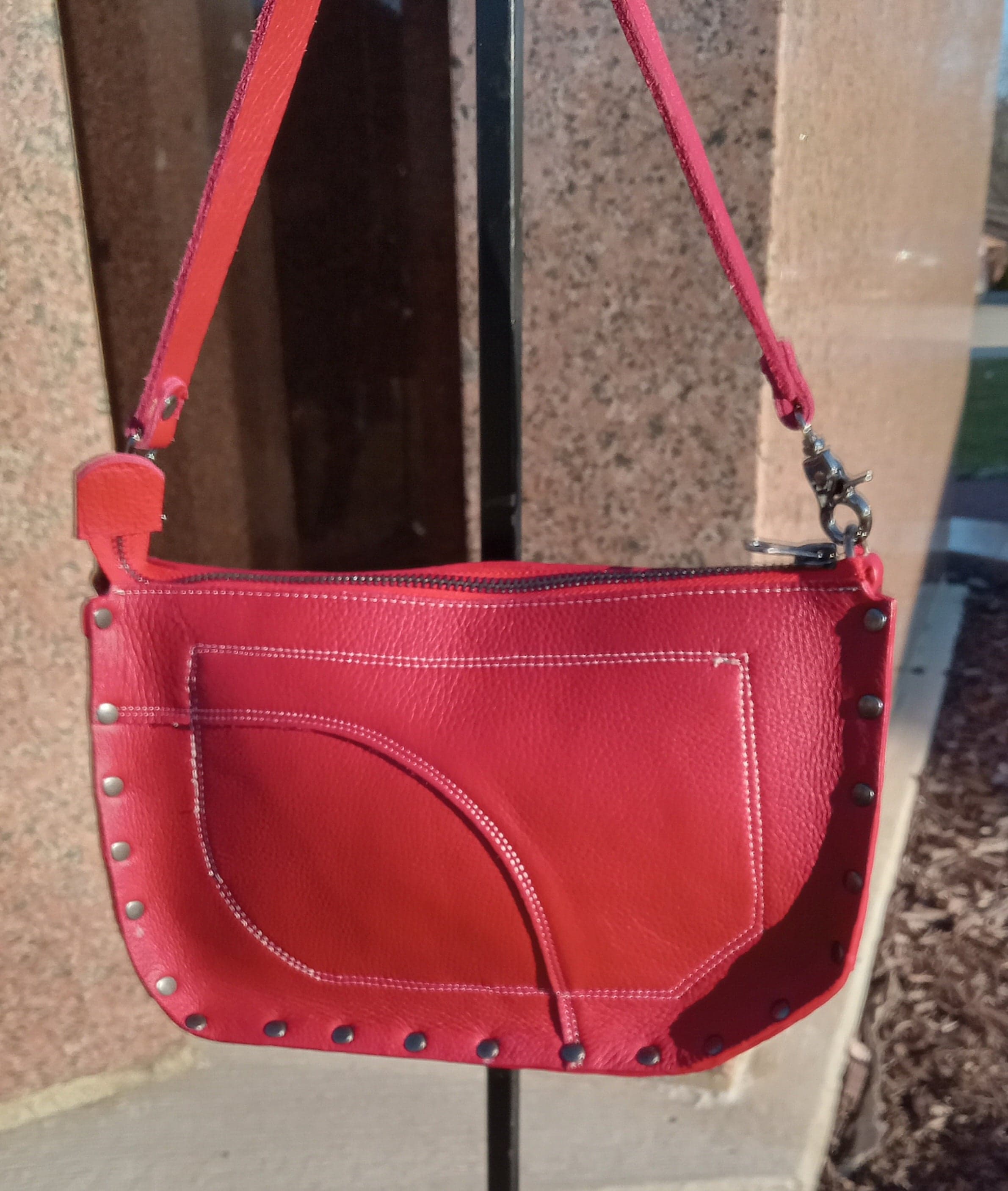 Raggedy Bags Mini Red Leather/Black Studded Handbag